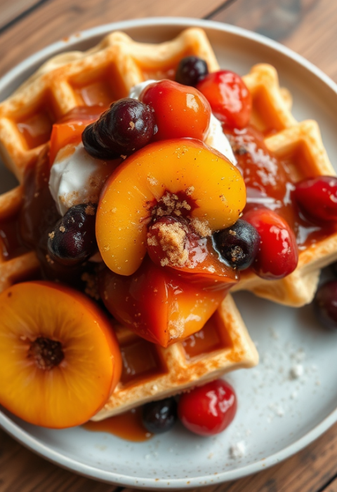 Waffles With Peach Berry Compote — Gran Cooks