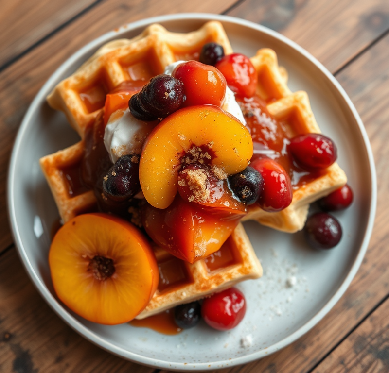 Waffles With Peach Berry Compote — Gran Cooks
